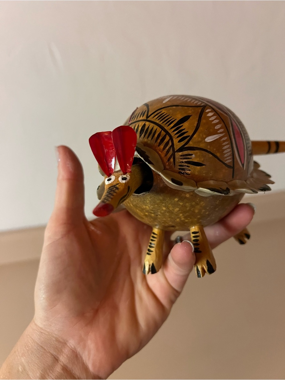 Mexican Hand-Painted Armadillo Figurine in Brown and Red